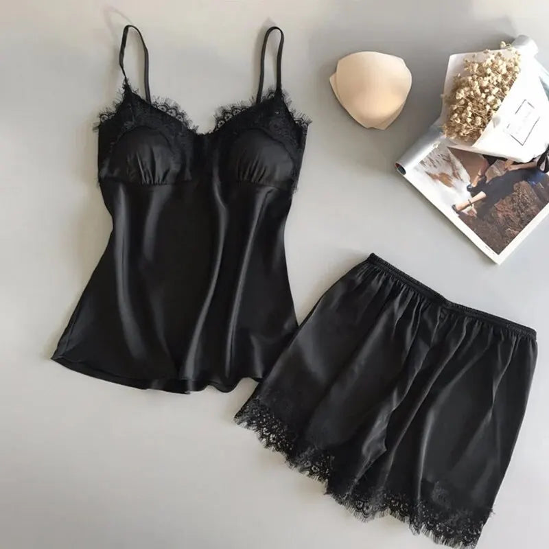Women Pajama Suit, V-Neck Baby doll Lace Lingerie Short Set.