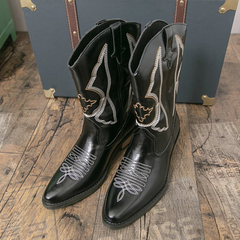 Quality Men Denim Boots Embroidered Western Boots Anti Slip, Riding Boots.