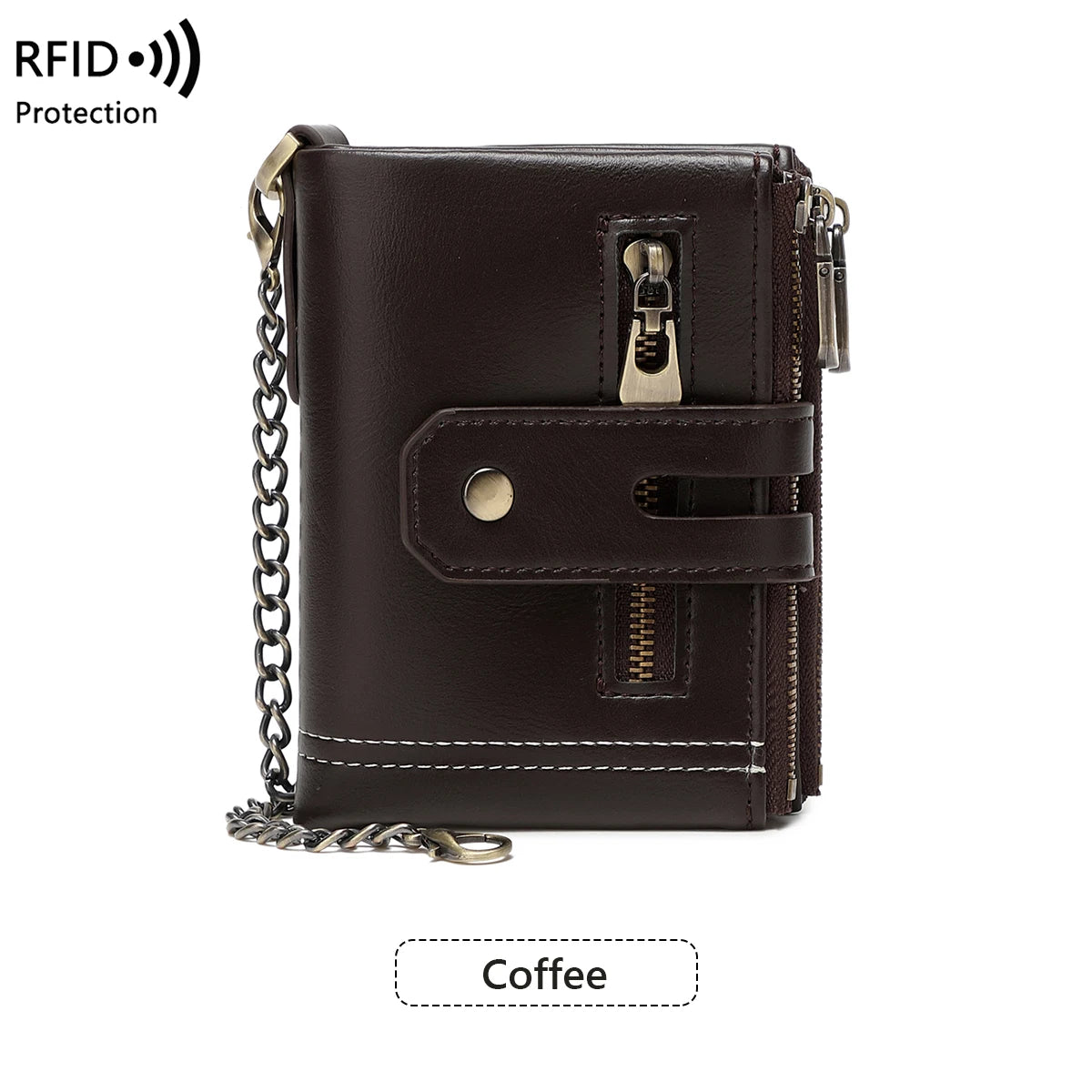 Double Zipper Wallet for Men, Multi-Card, Three-Fold Wallet with Chain.