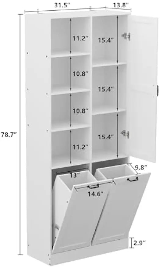 Mueble de lavandería con 2 cajones grandes abatibles y estantes, armario de almacenamiento independiente para baño con puerta.