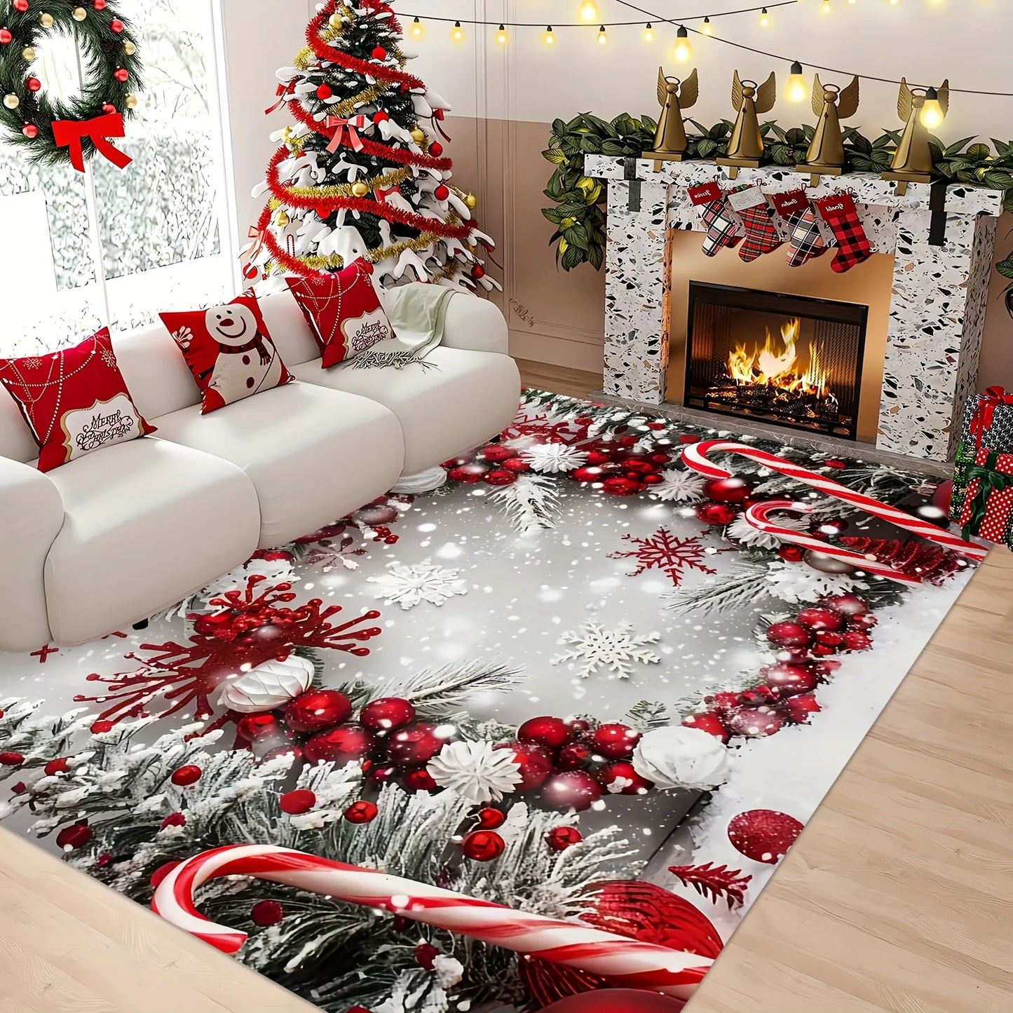 VIKAMA Christmas Rug Festive Carpet For Live Room Large Area Rug.