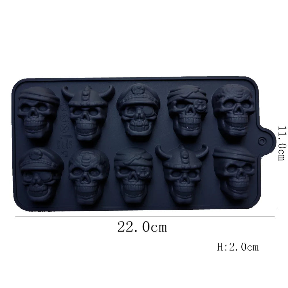 10 Grid Skull Ice Cube Mold for Halloween, Kitchen Baking Tools Reusable, Silicone Mold for Chocolate Candy, Ice Cream Mold.