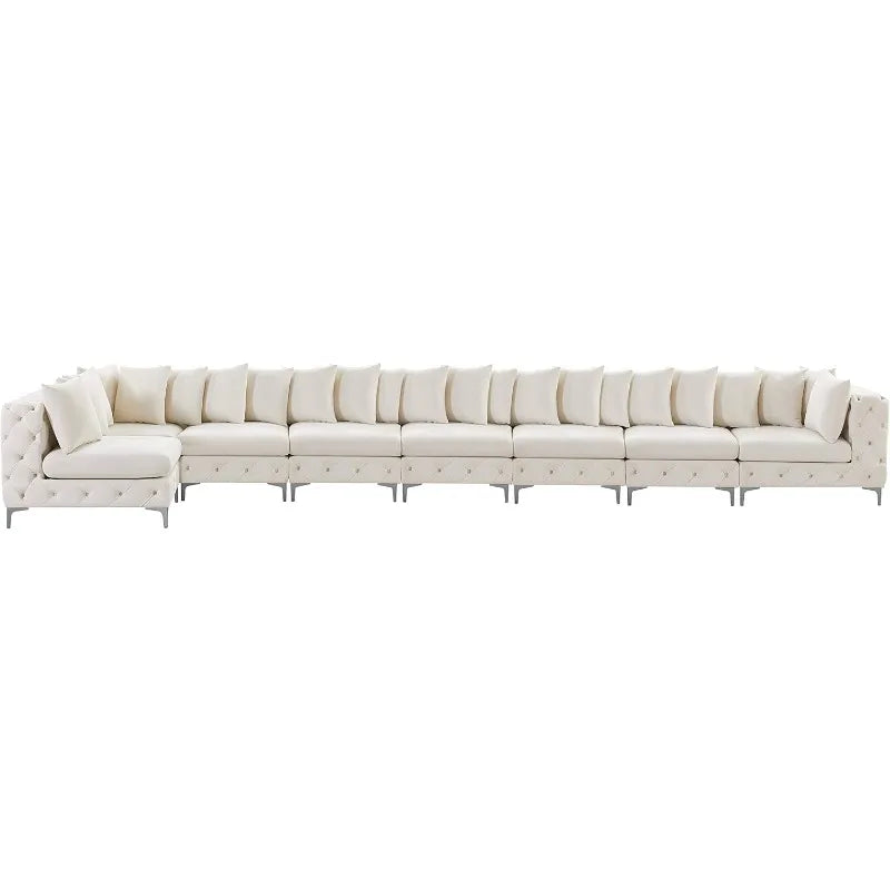 Plush Velvet Modular Sofa, 228" Cream Sectional for Spacious Lounge.