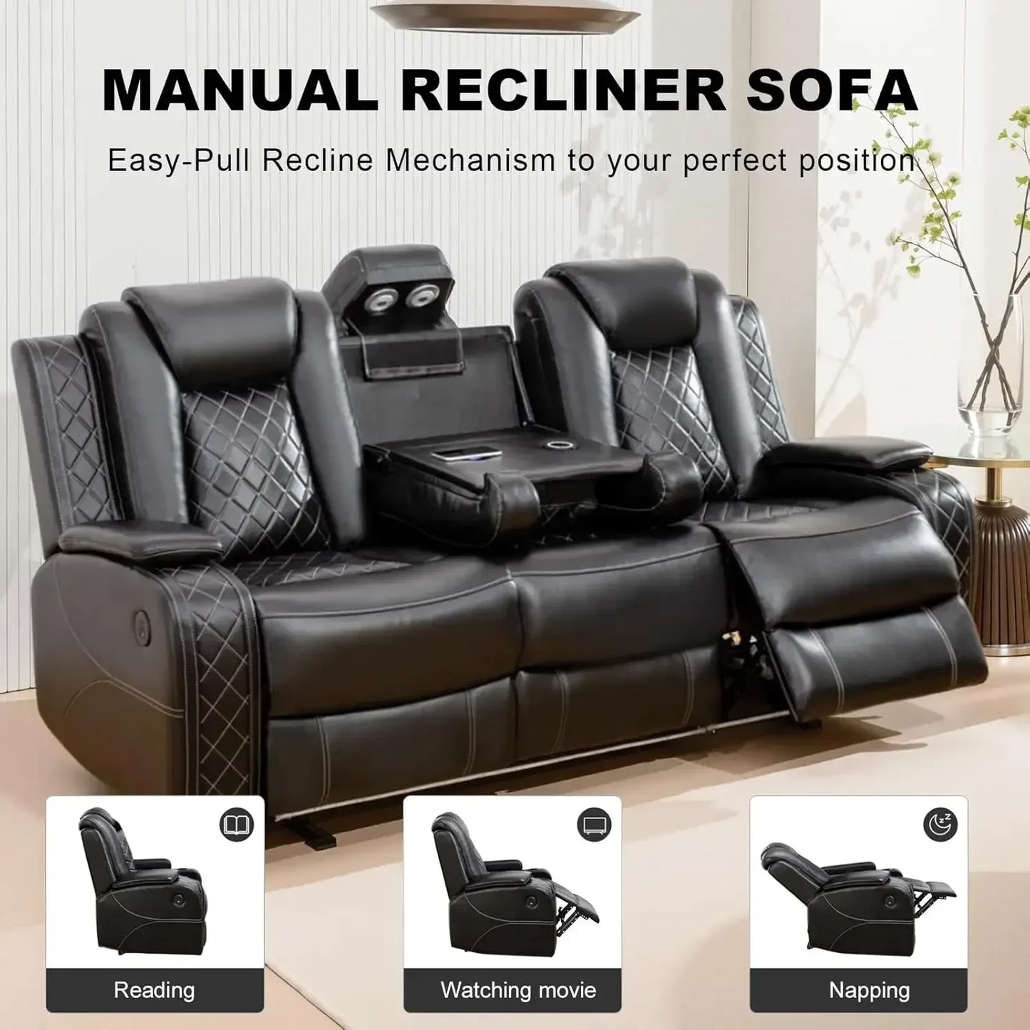 Power Living Room Furniture Sets, Electric Recliner Chair with LED Light, Sectional Sofa Loveseat with Wireless Charging.