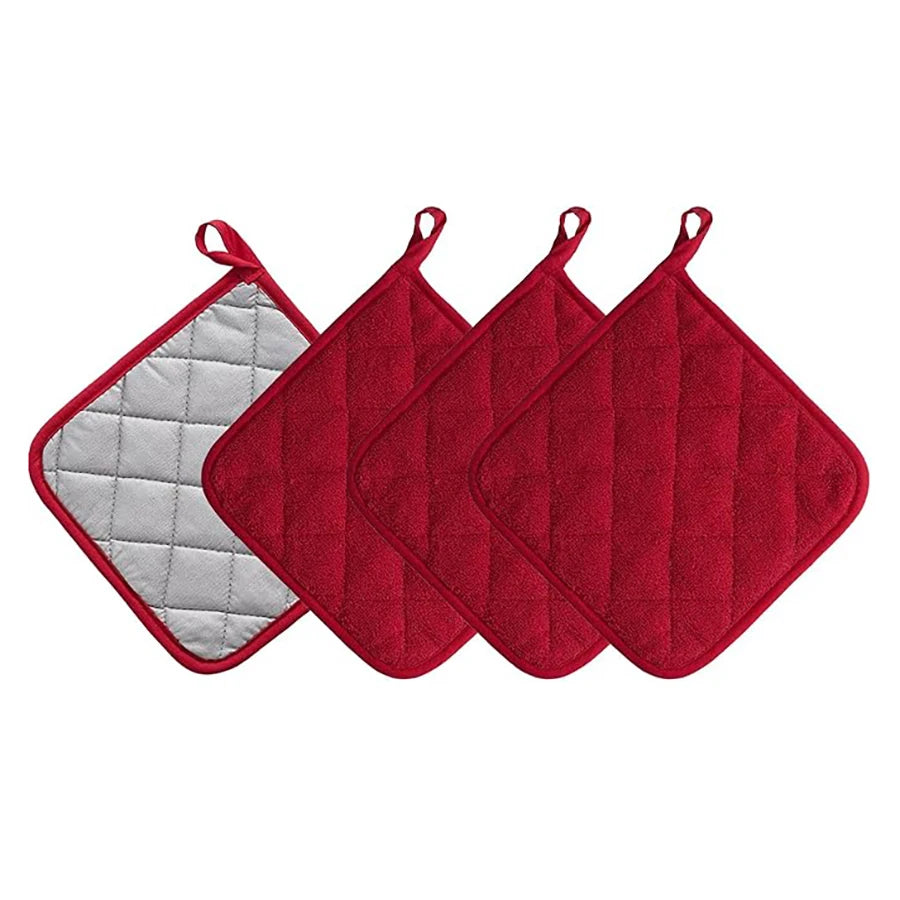 Kitchen Pot Holder Set, Heat Resistant Pure Cotton Potholder Kit, Large Coasters Hot Pads 4Pcs,17x17cm Terry Pot Holders.