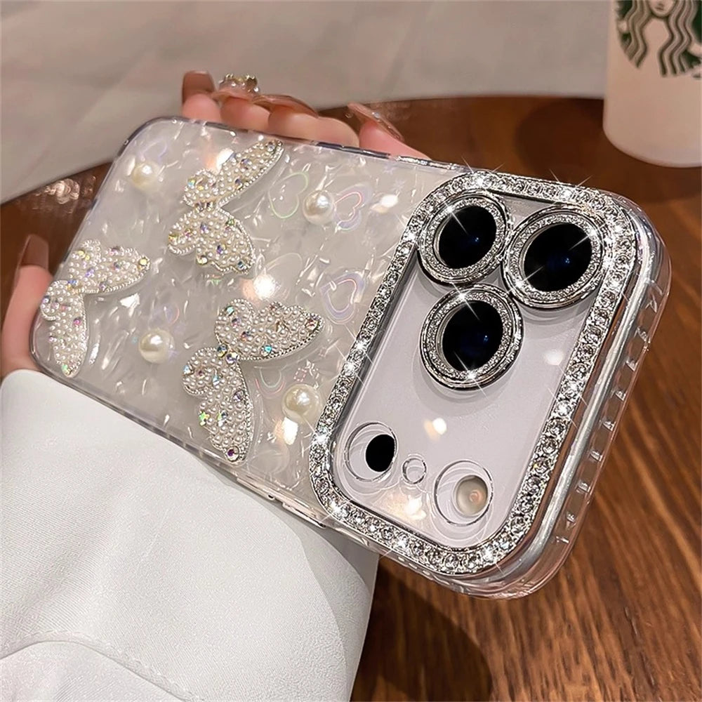 Luxury Diamond Butterfly Phone Case For iPhone 17 Air 16 15 14 13 12 Pro Max