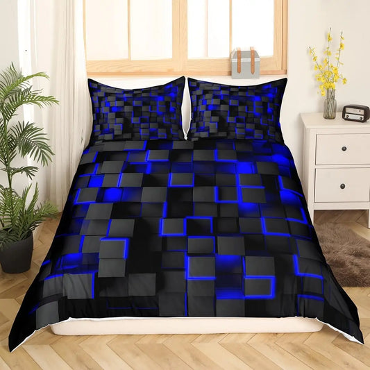 Blue and Black Bedding Duvet Cover Set, Geometric Set for Kids Comforter Cover Set