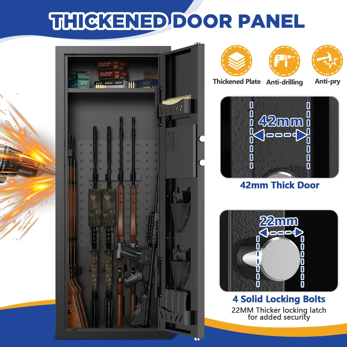 12-15 Gun Cabinet, for Home Storage, Quick Access safe with Alarm System.