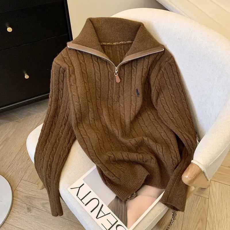 Slimming Effect Loose Fit Polo Neck ,Half Zip Sweater New Arrival!!!!