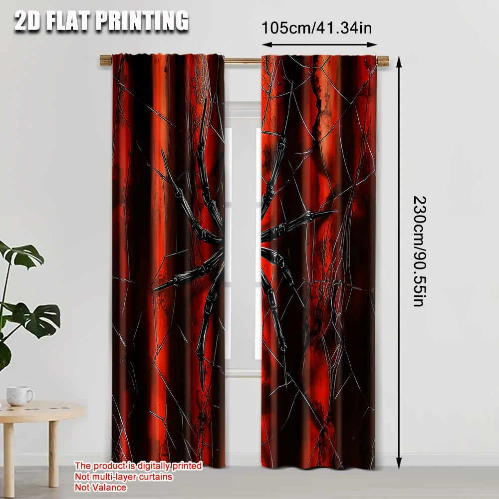 2pcs, 2D flat printing Curtain, Spider web artwork digital illustration.