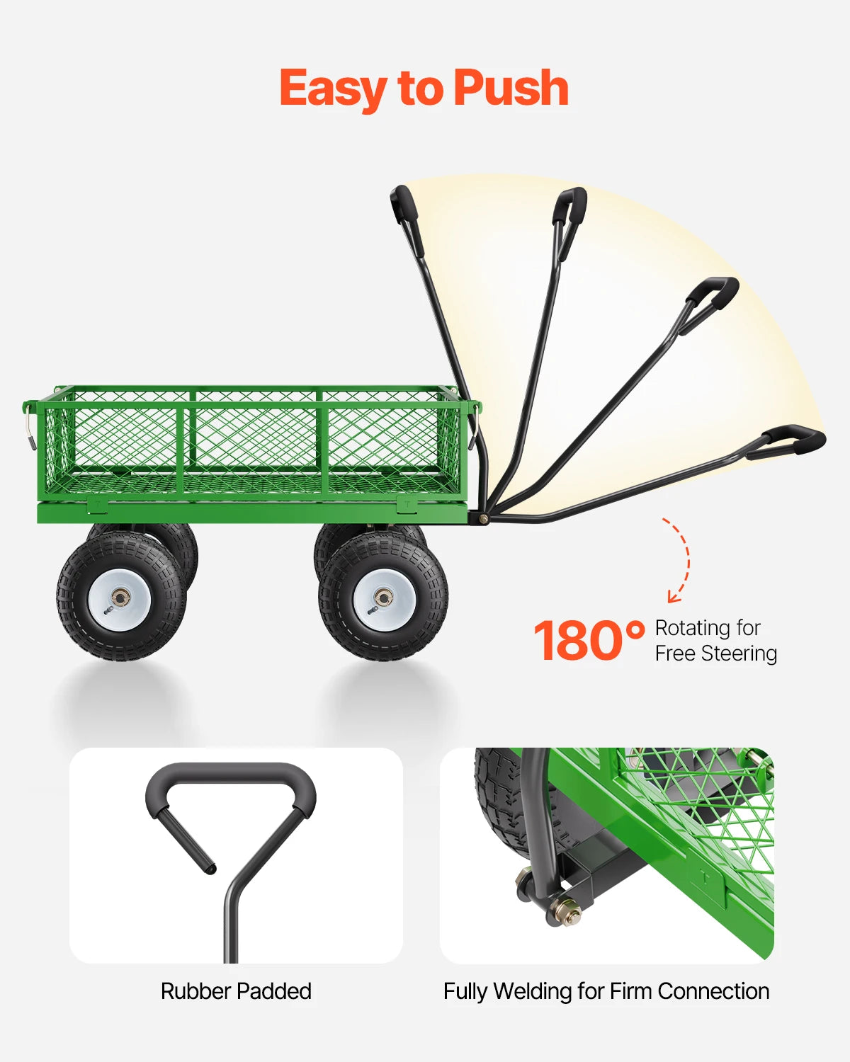 Steel Garden Cart on Wheels Pullable 180°Rotating Handle