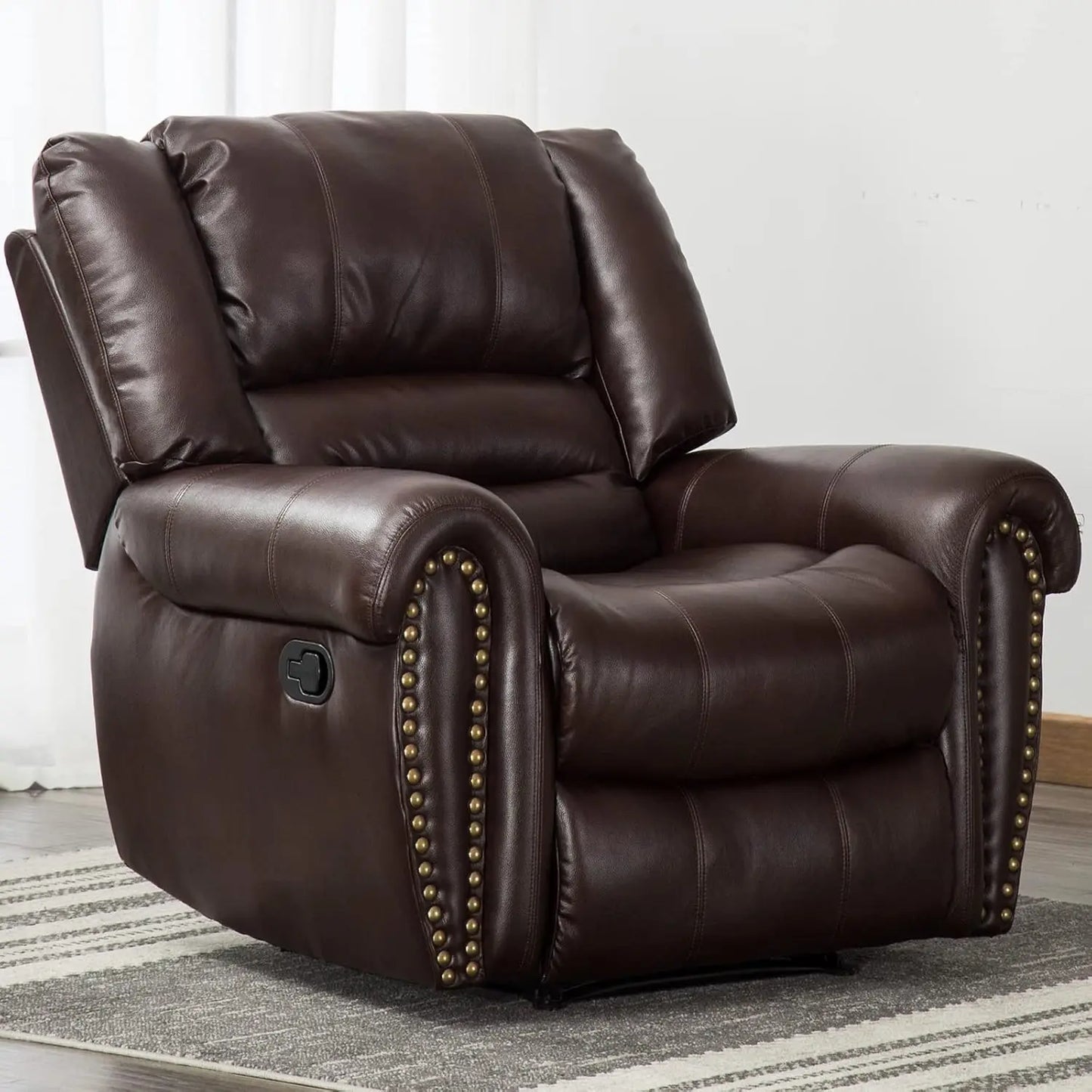 Leather Manual Recliner Chair with Comfortable Arms and Back