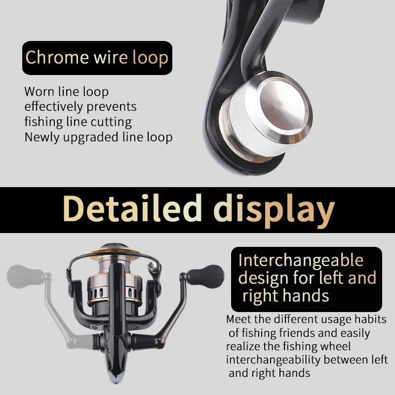 1 Piece Two-Hand Rotating Fishing Reel,1000-7000 Series, 5.2:1 Gear Ratio, 22.05lb Extraction, Smooth and Sensitive, Aluminum Alloy Body, Left/Right Hands Can Be Changed, Suitable for Freshwater and Saltwater.