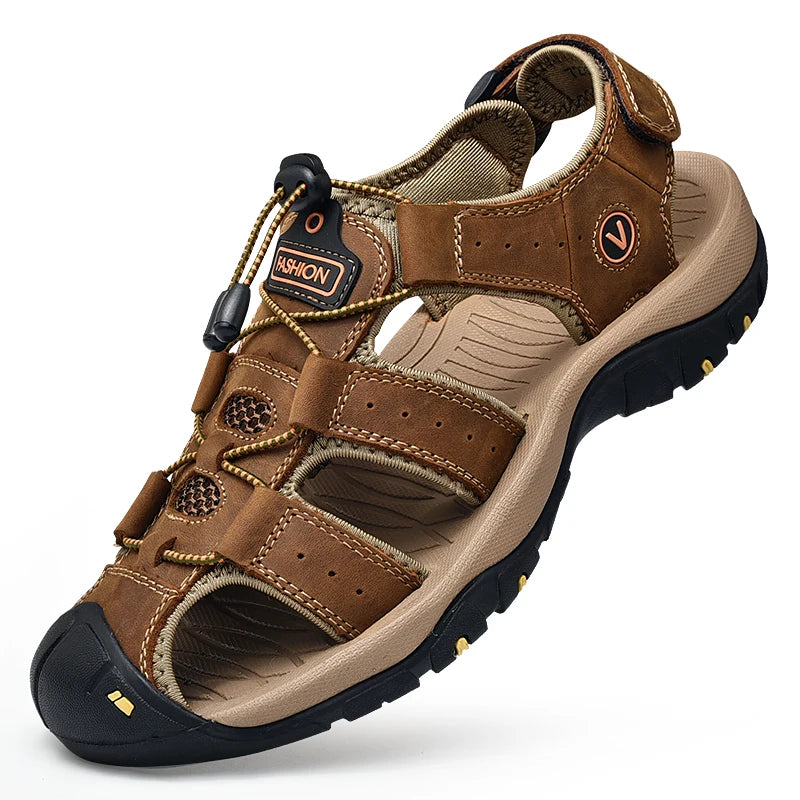 Summer Men Sandals Genuine Leather Casual Shoes Outdoor Beach Shoes Plus Size 38-48.