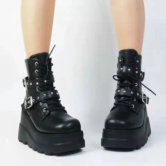 New Women Pu Leather Ankle Boots, Autumn, Winter, Round Toe Lace Up Shoes.