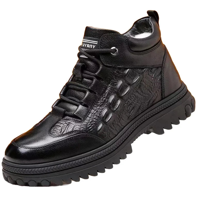 Men Winter High Top Cotton Shoes, Warm Fleece Lined Anti-Slip Casual Shoes for Elderly.