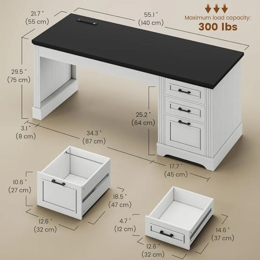 Executive Desk, Computer Desk with Storage Power Outlet.