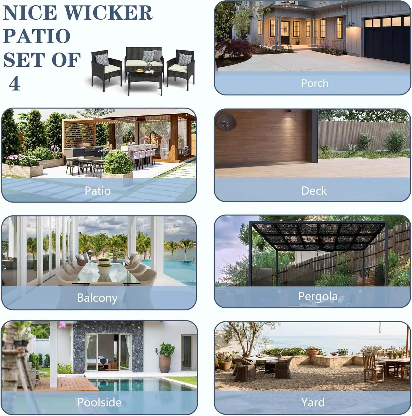 4 Pieces Patio Furniture Set, Outdoor Wicker Rattan Patio Conversation Furniture Set.