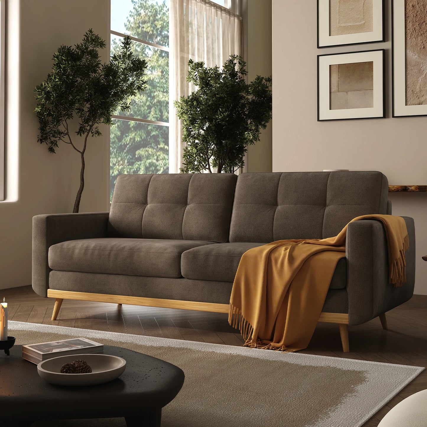 67.7-inch Mid-Century Modern Loveseat Sofa with Wooden Legs for Living Room, Bedroom, or Office.
