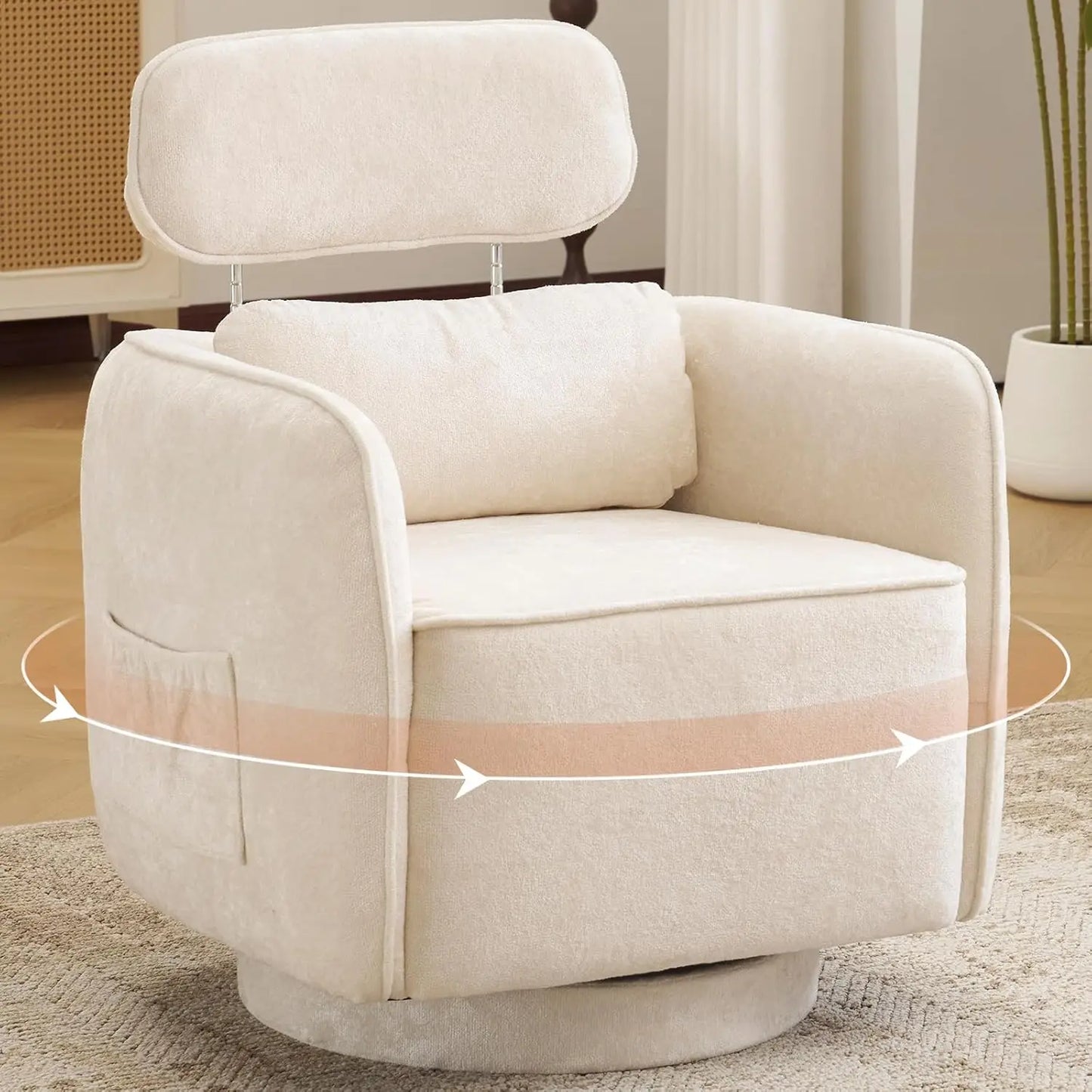 Large Swivel Accent Chair Leather round Barrel, Upholstered Armchair Modern Customized for Living Room Bedroom.