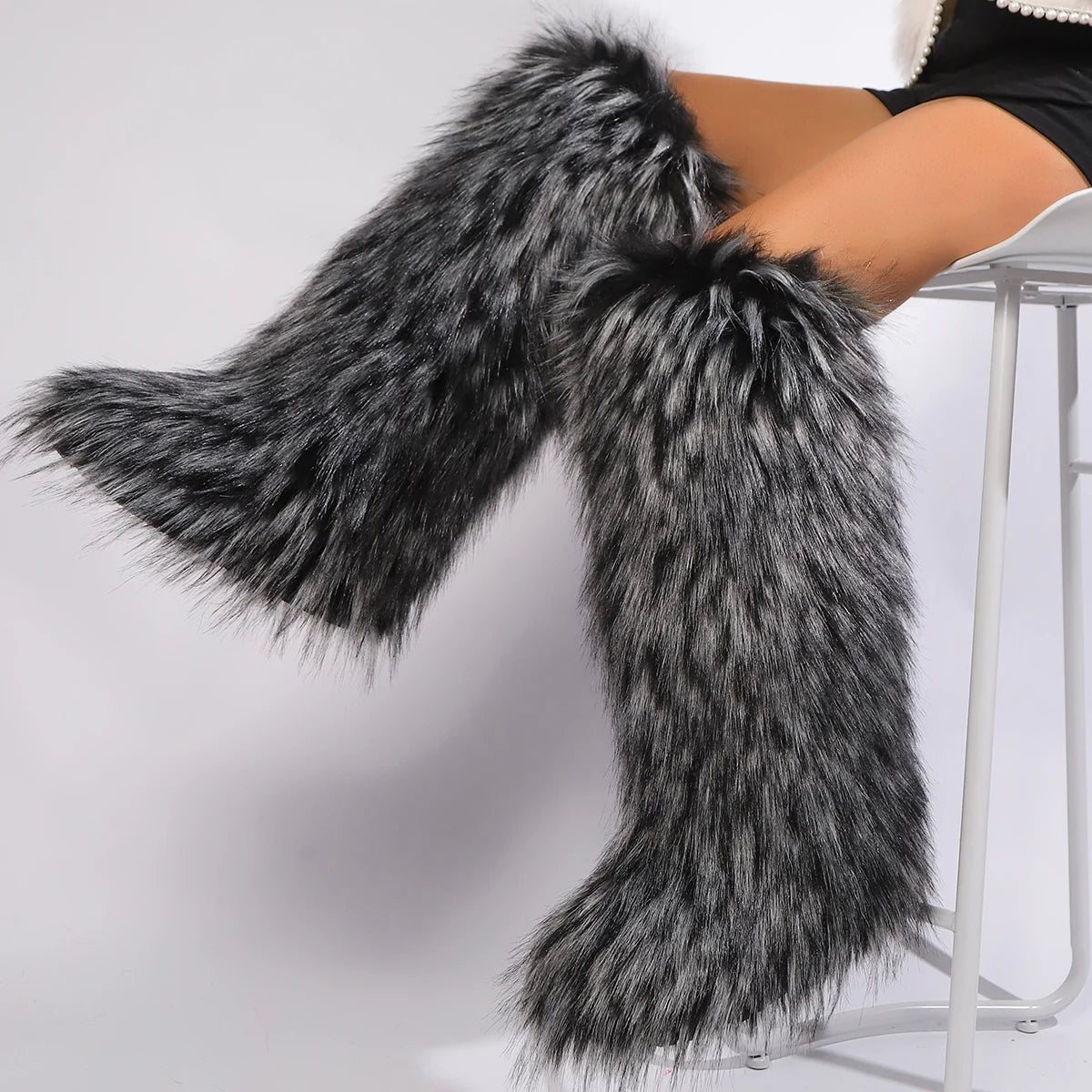 Women Over-The-Knee Boots, Winter New Fox Fur Snow Boots, And Cashmere Women Boots, Leg Warm Boots Non-Slip Soles.