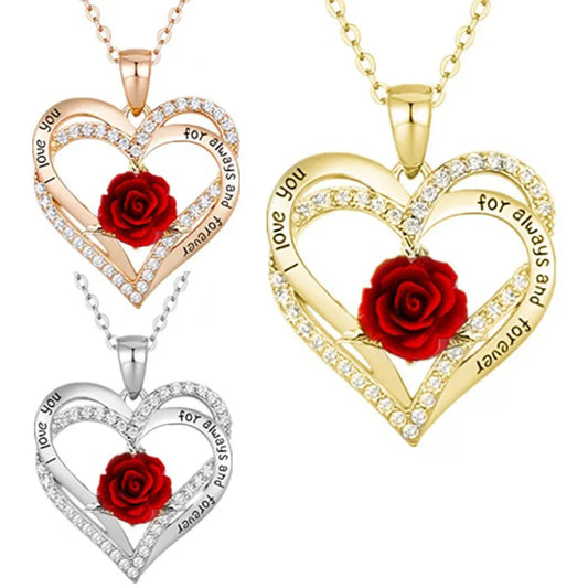 Fashion Income Rose Flower Pendant Necklace, Anniversary Party Accessories, Birthday, Mother's Day, Jewelry Gifts Mom Ladies Girls.
