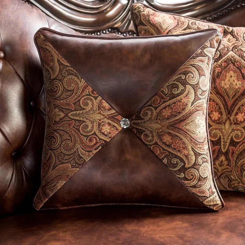 Dark Cherry Faux Leather Sofa, 2-Piece Set for Living Room & Office.