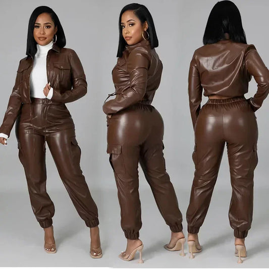 Two Piece Long Sleeve Cardigan Hidden Breasted Solid Zipper Fly Pencil Pants Slim Fit .