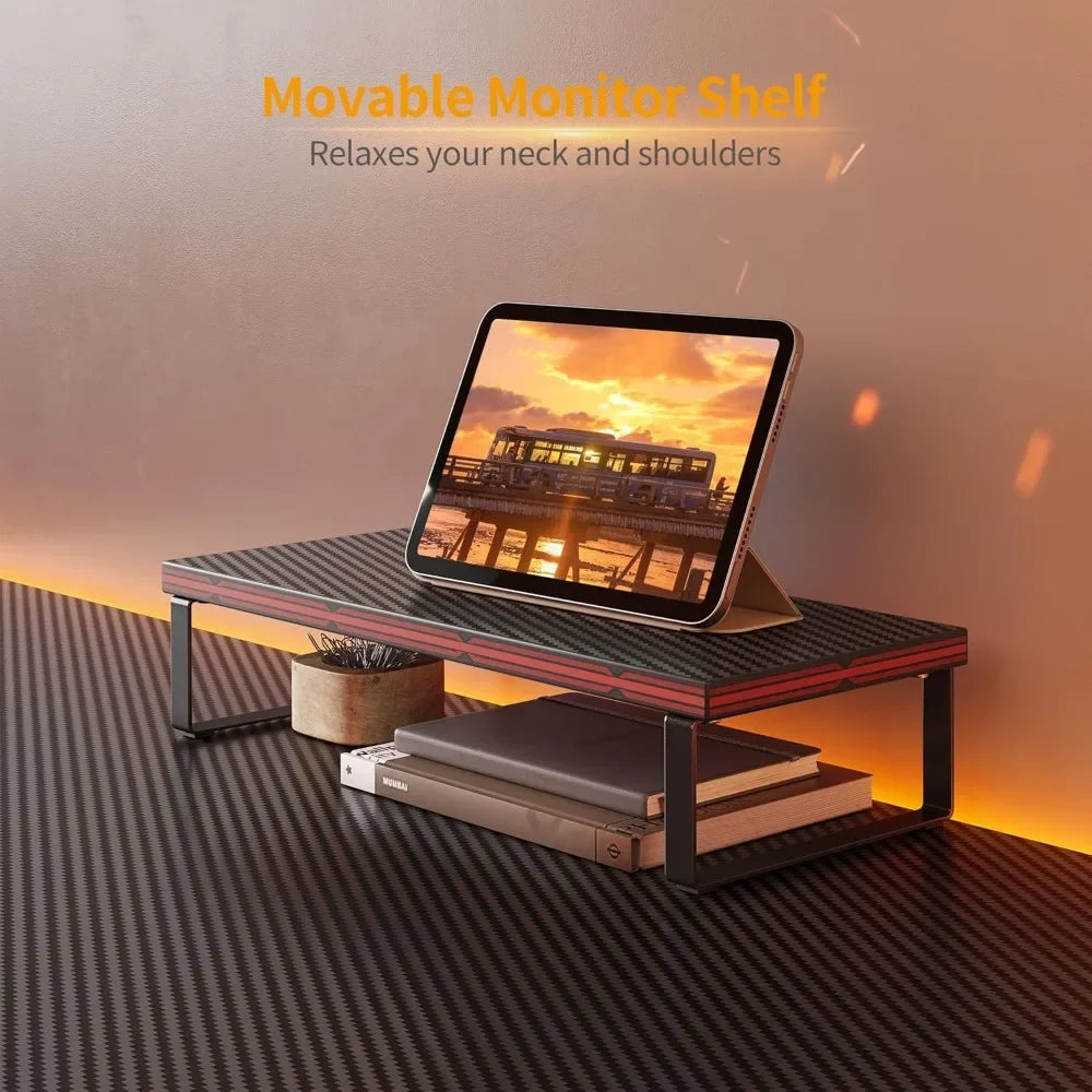 L-Shaped Gaming Desk ,Carbon Fiber Surface, Built-in Monitor Stand Home Office.