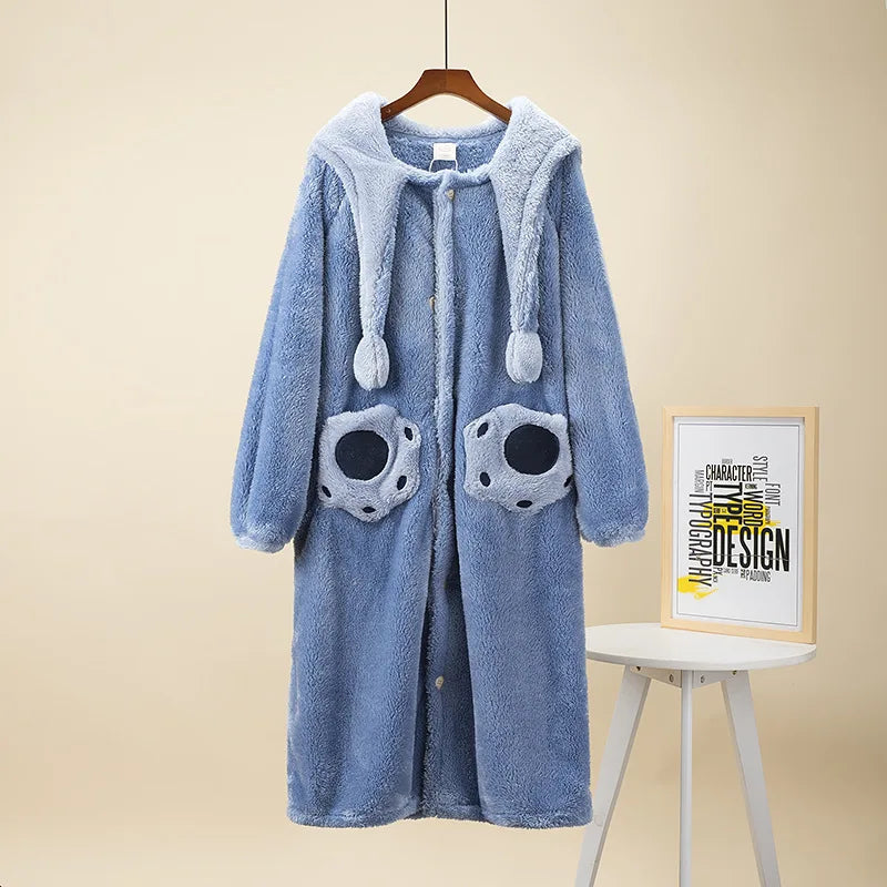 Disney Stitch Warm Fleece Lined Sleepwear Robe, Soft Material Men, Women Pajamas Set.