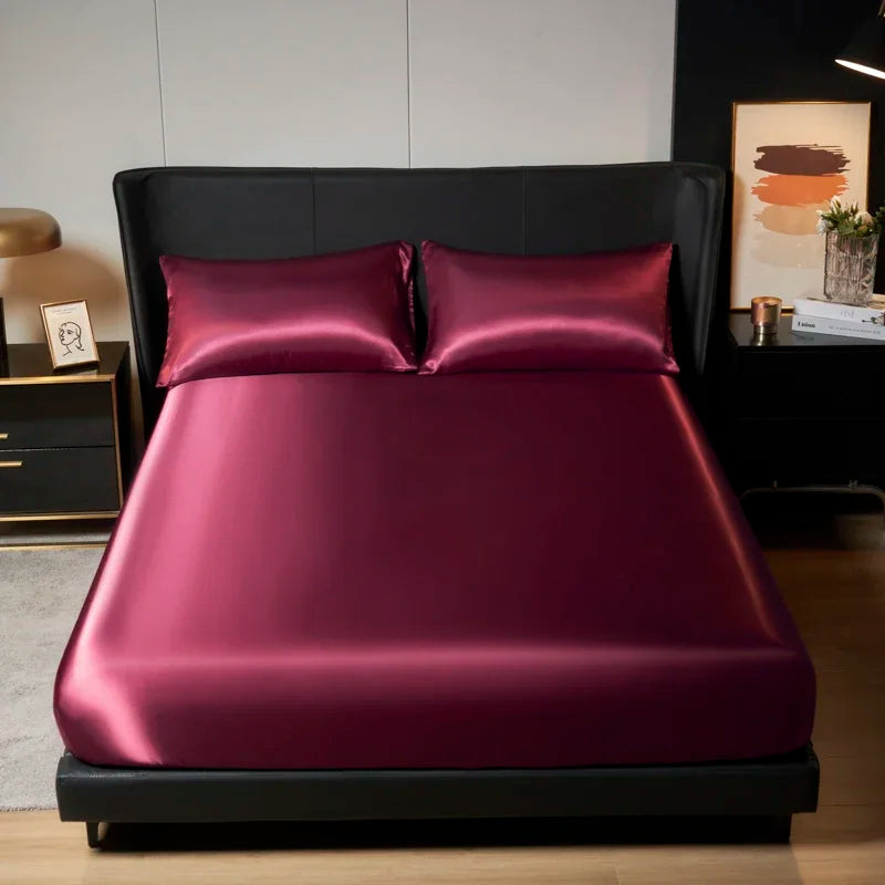 Elegant Satin Fitted Bed Sheet- Luxurious 35cm Height, Universal King/Queen Size.
