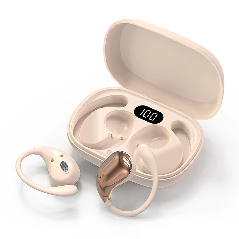 Bluetooth 5.4 Ear Hook Headphones, HiFi Stereo, Waterproof Headsets, LED Display.