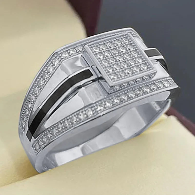 New Hot Sale Fashion Retro Style Square Black Mirror Men Ring.