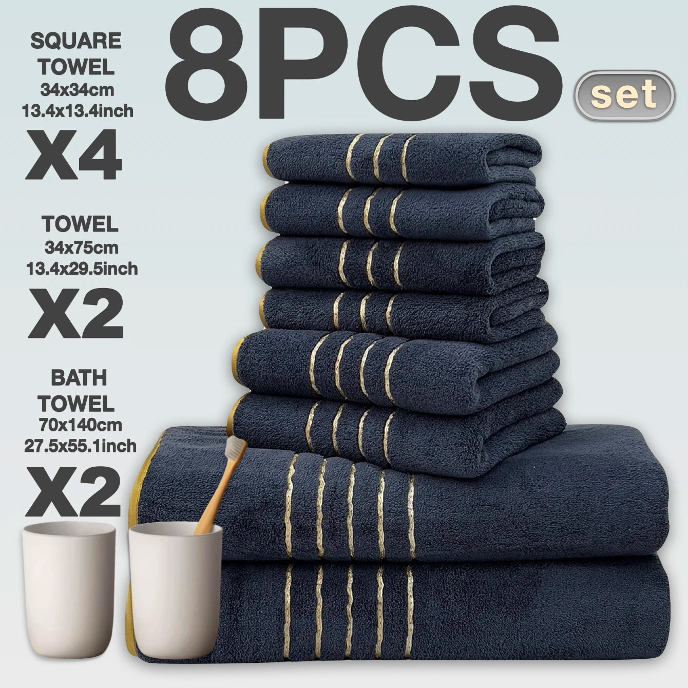 8pcs Luxury Hotel High Quality Cotton Bath Towel Set, Quick-Drying Set.
