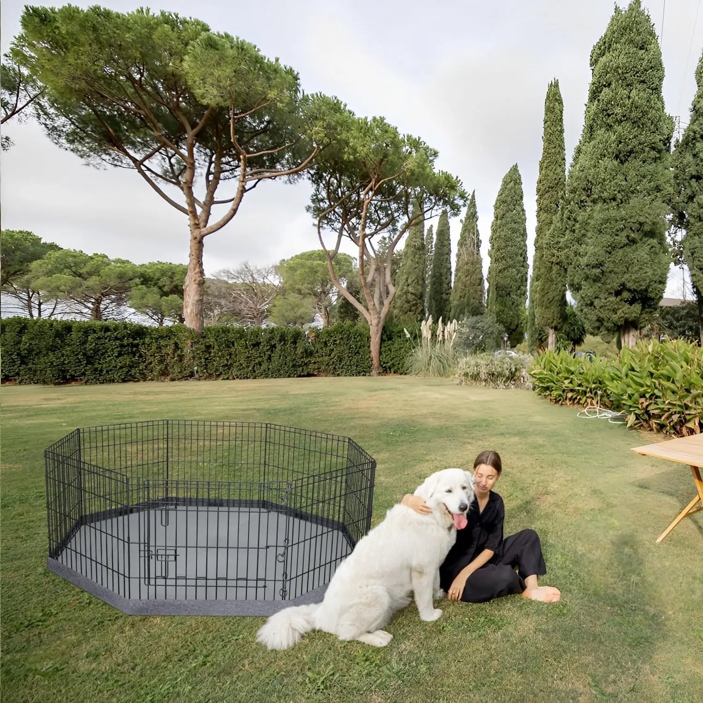 Foldable Metal Dog Playpen with Bottom Pad, 8 Panels 24"H x 24"W for Indoor/Outdoor Pet Exercise.