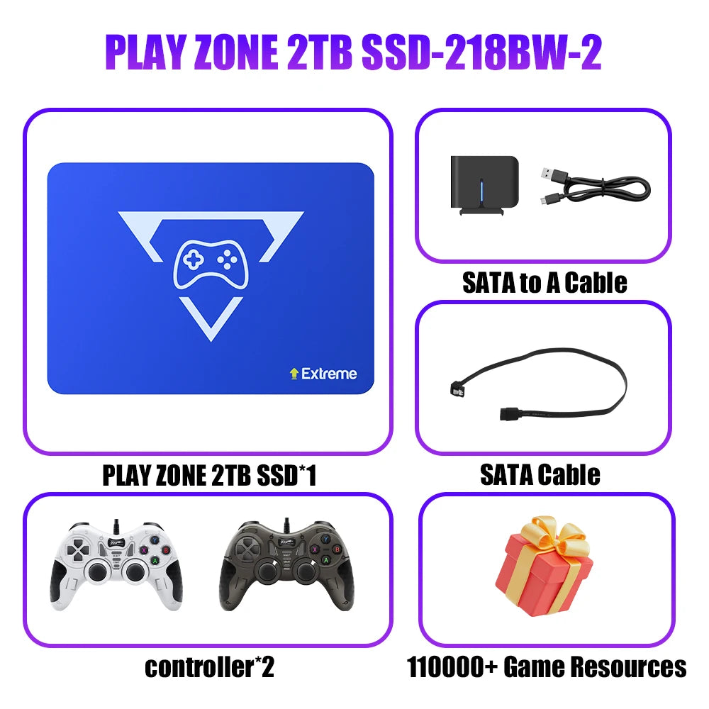 Play Zone 2TB Gaming SSD Game Console, with 20000+Game & 80+Emulator for PS5/4/3/2/Xbox/Switch/Wii/Wiiu Launchbox &Playnite.