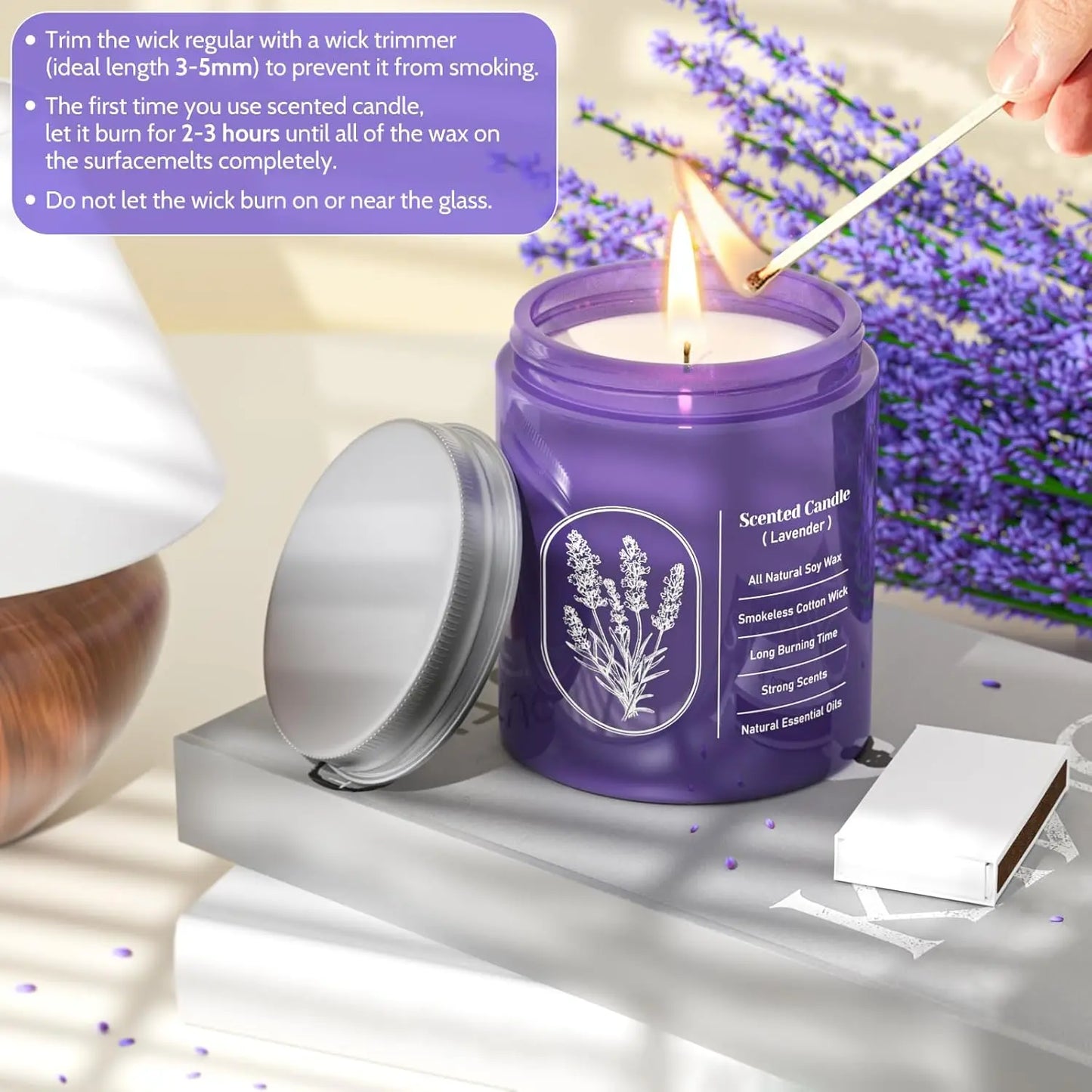 7.5oz Lavender Scented Soy Candle Highly-Scented for Women, Mom, Girlfriend Christmas Birthday Gift.