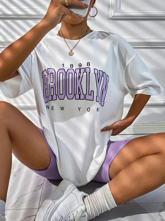 Vintage 1898 Brooklyn New York Women T-Shirts Short Sleeve Casual Clothing .