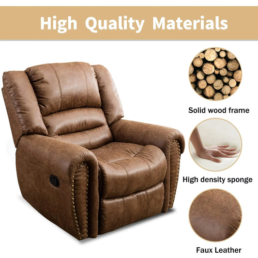 Leather Manual Recliner Chair with Comfortable Arms and Back