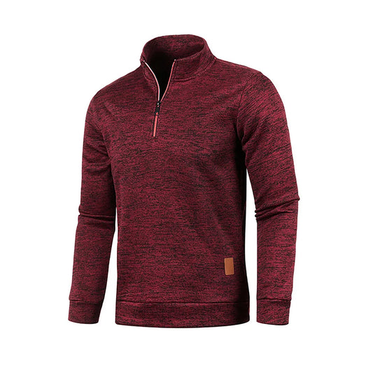 Sudadera de hombre más gruesa con media cremallera, jersey de cuello alto de color liso.