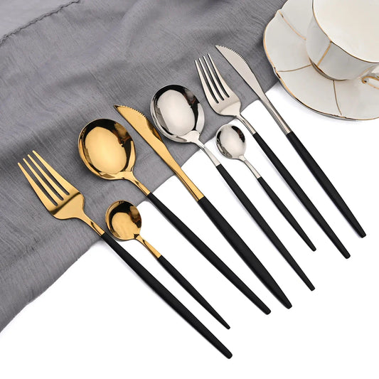 24pcs Dinnerware Set Stainless Steel Polished, Dishwasher Safe, Knives Forks & Spoons