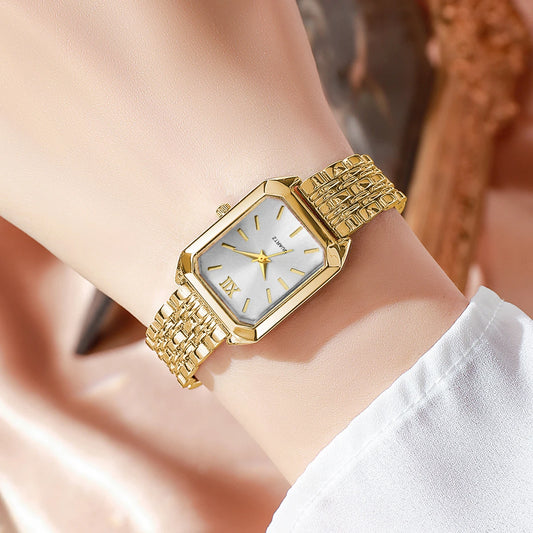 Juego de 5 piezas de elegantes relojes de pulsera rectangulares para mujer, conjunto de joyas de moda con reloj de cuarzo para damas.