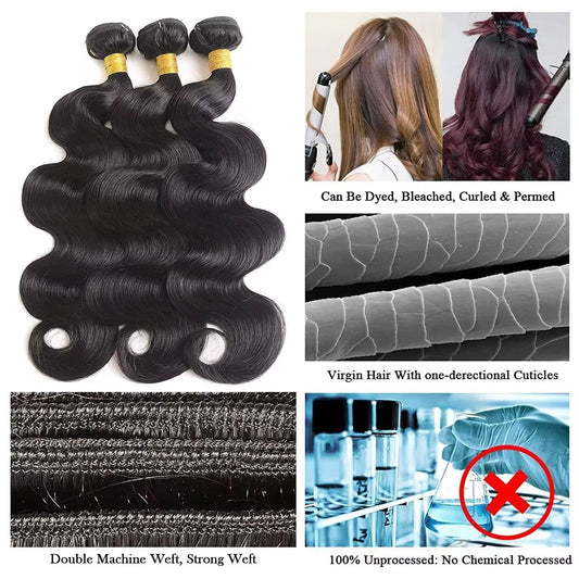 40 50 Inch Body Wave Bundles ,100% Brazilian Human Hair, 16A 4 5 Bundle Black Remy Raw Virgin Human Hair, Double Bundles Extensions.