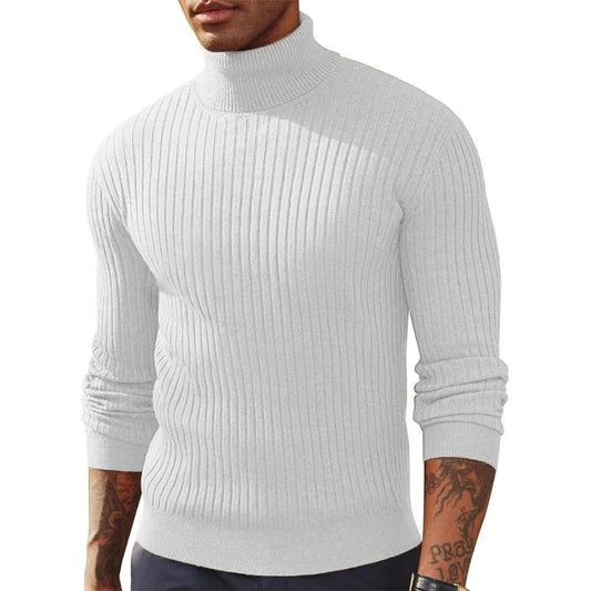 Jersey de cuello alto de manga larga de punto ajustado para hombre de otoño.