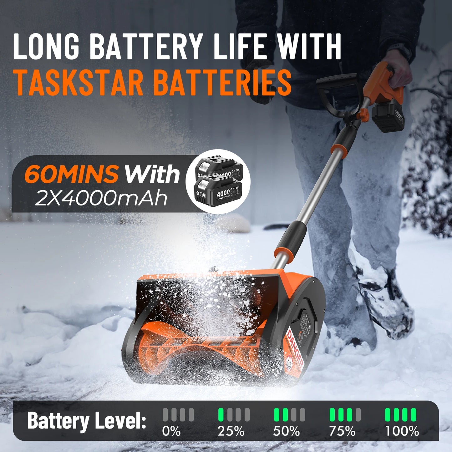 8000mAh Battery Powered 12x6-inch Electric Snow Shovel ,16.5ft Distance.