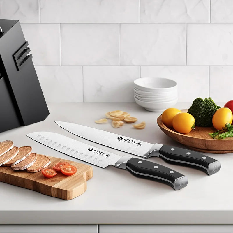 15 PCS Kitchen Knife Set, With Built-in Knife Sharpener Block, Professional Stainless Steel Knife Set.