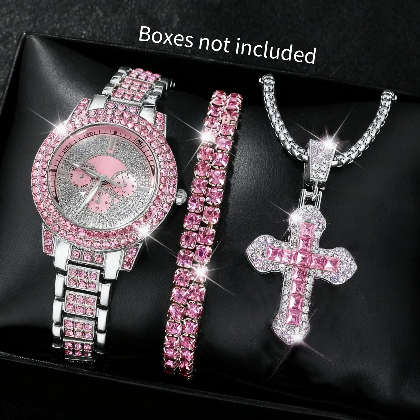 1/3PCS Luxury Rhinestone Women Watch, Diamond Jewelry Set, Elegant Steel Ladies Quartz Wristwatch.