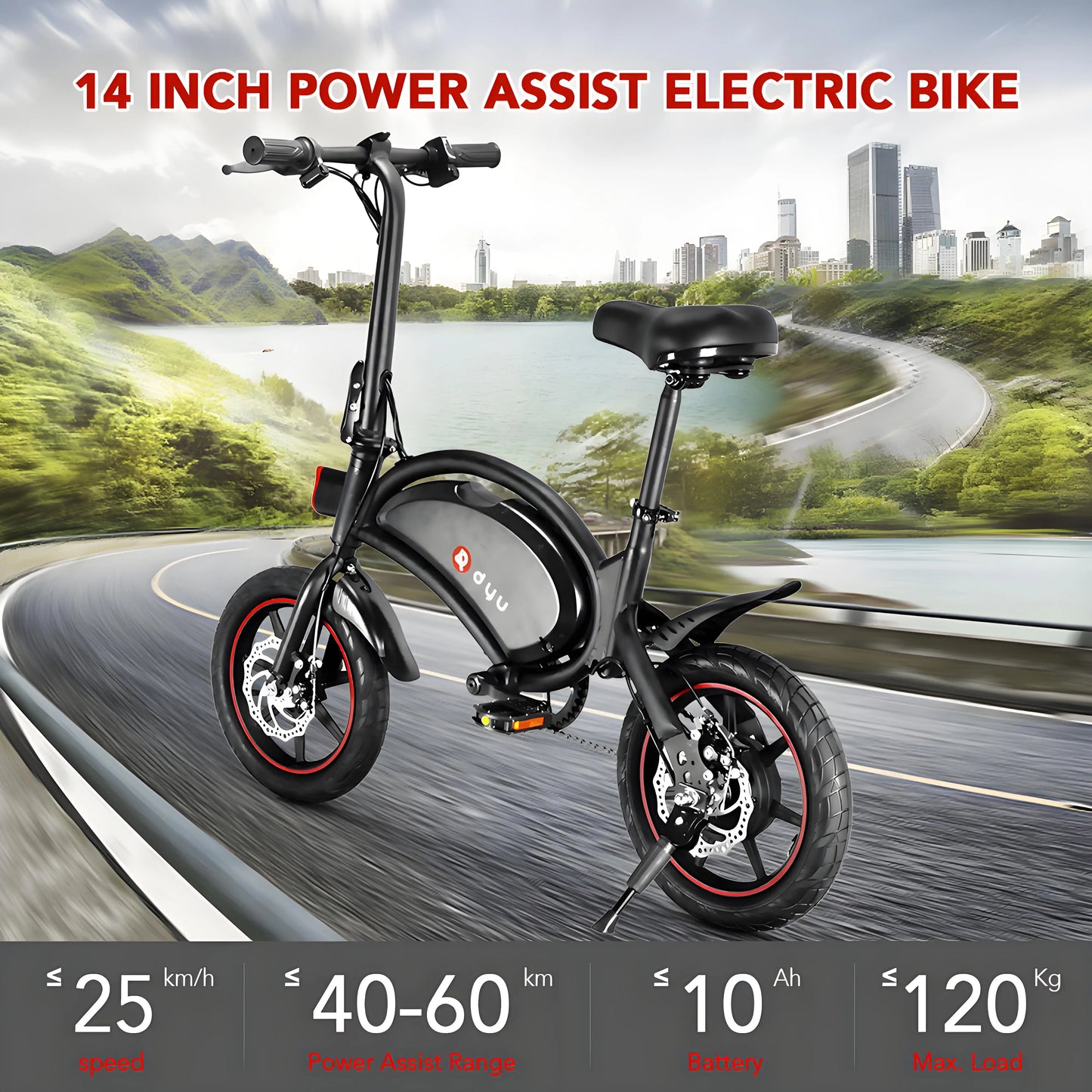 D3F Adult e-bike 250W, 36V10AH Battery, Electric Bike 14 Inch Tire Folding E-bike.