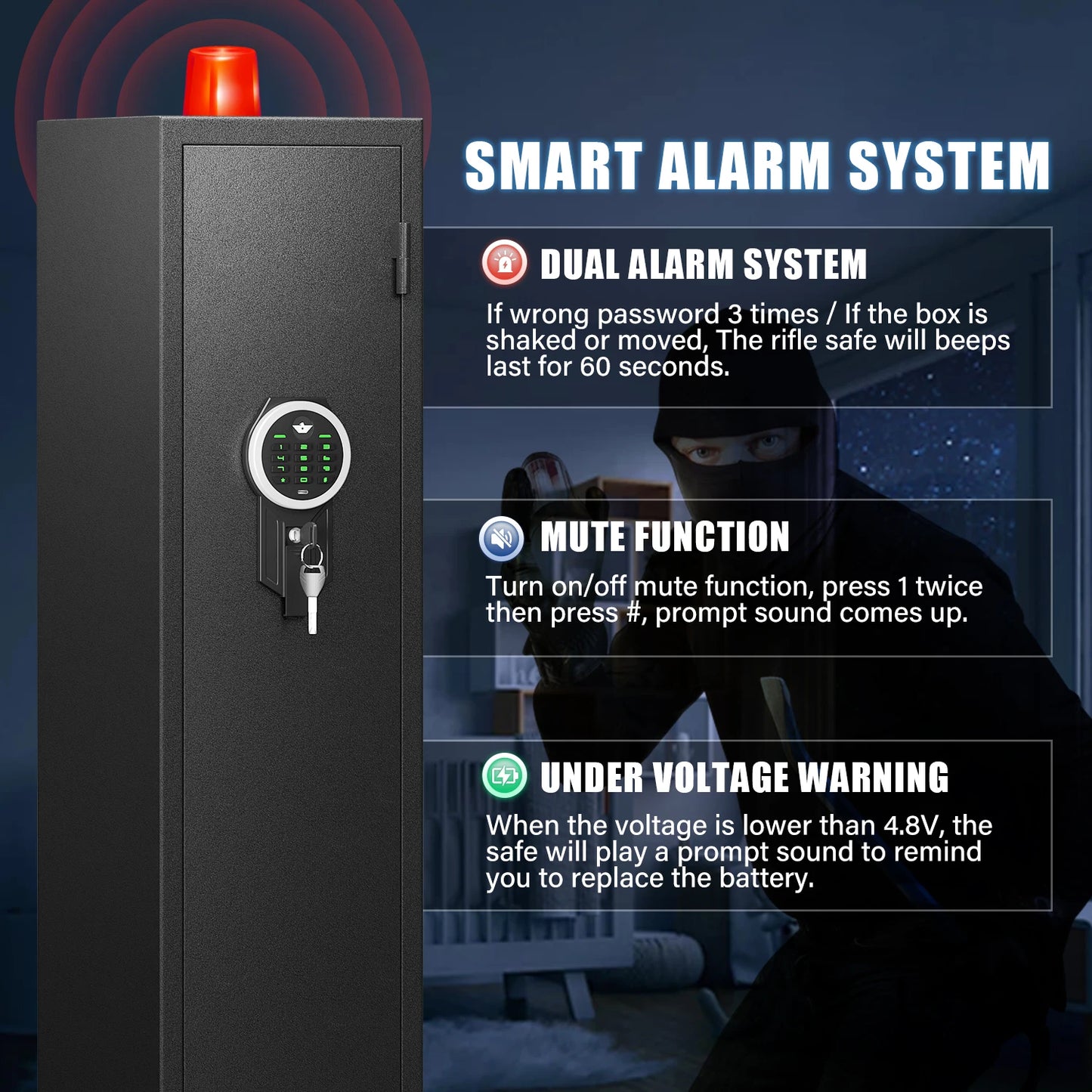 Digital Large Gun Safe, Quick Access Gun Cabinets with LED Light.