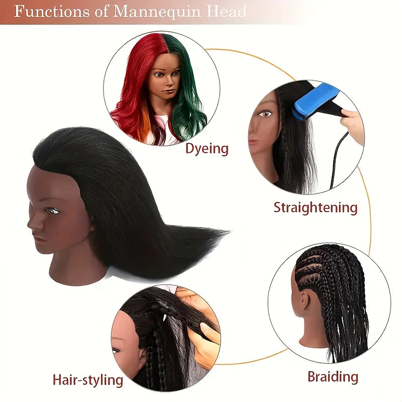 18 Inch Real Hair Mannequin Head Training Head For Hairdresser Practice.